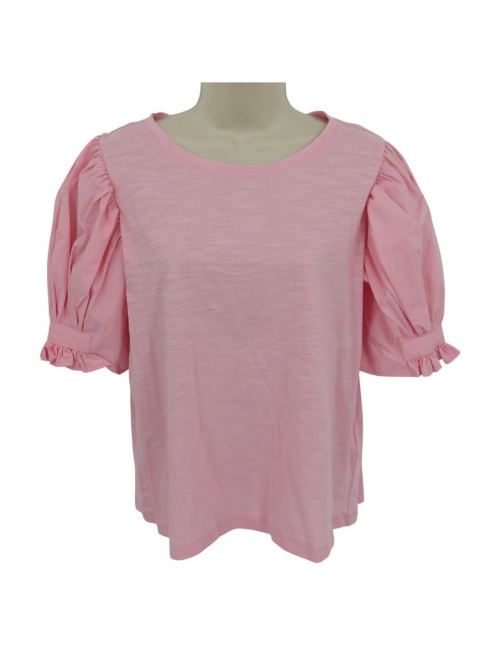 Dear John Women Medium Solid Pink Heathered Puff Sleeve Top Shirt All Cotton NEW